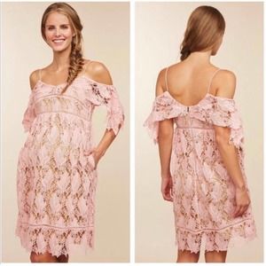 Motherhood Lace Off the Shoulder Above Knees Women Dress Pink Size M 100% Poly…